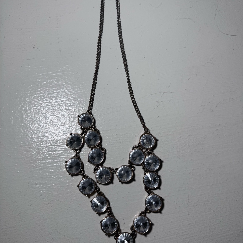 Elegant Silver Necklace with Clear Stones